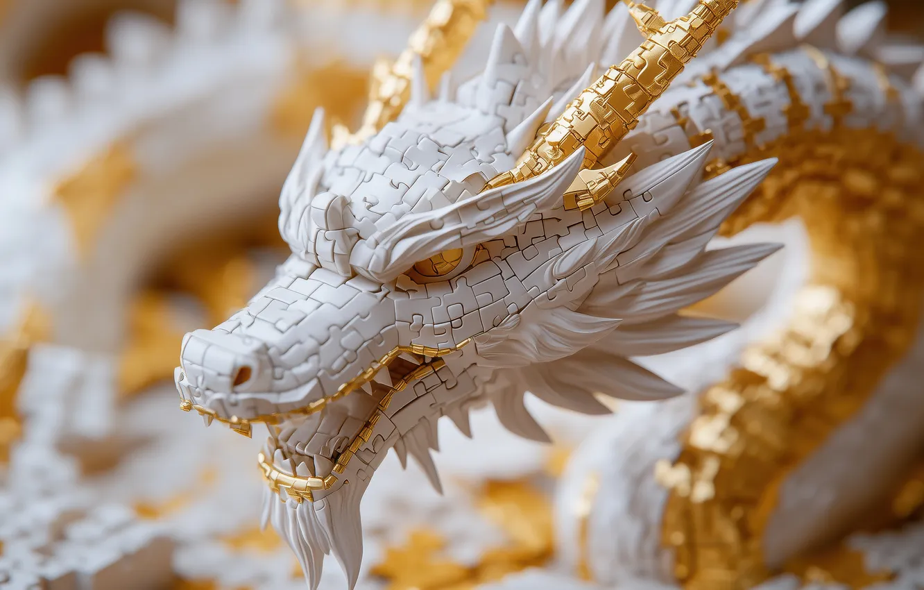 Photo wallpaper face, dragon, jigsaw puzzles, AI art, neural network