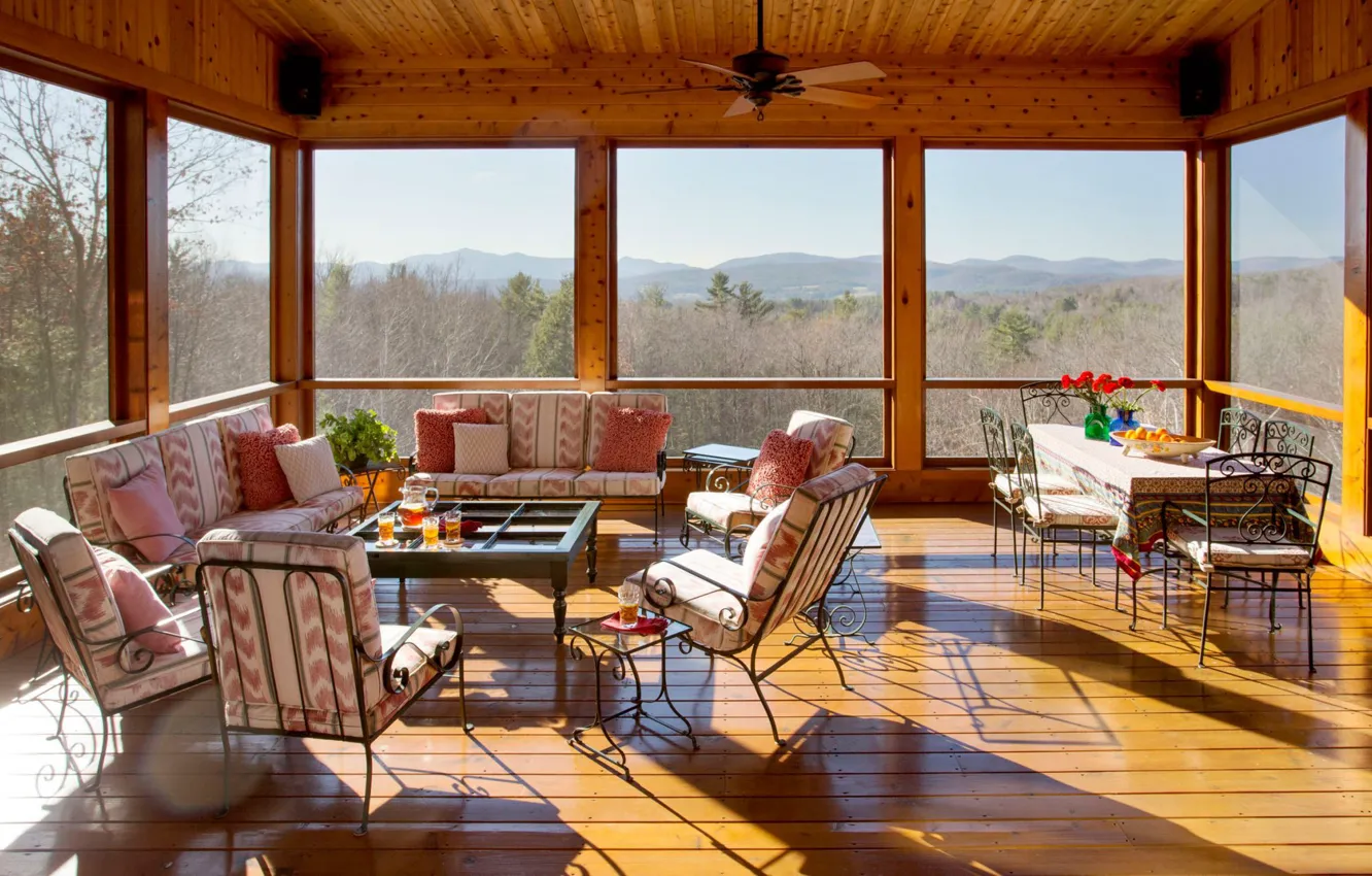 Photo wallpaper furniture, interior, veranda, living room, Vermont, farmhouse