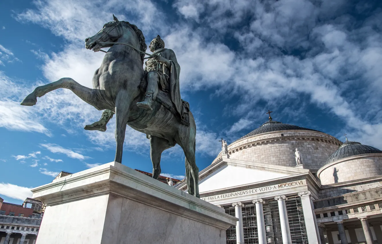 Photo wallpaper Italy, Naples, Piazza del Plebiscito, statue of Ferdinand the First