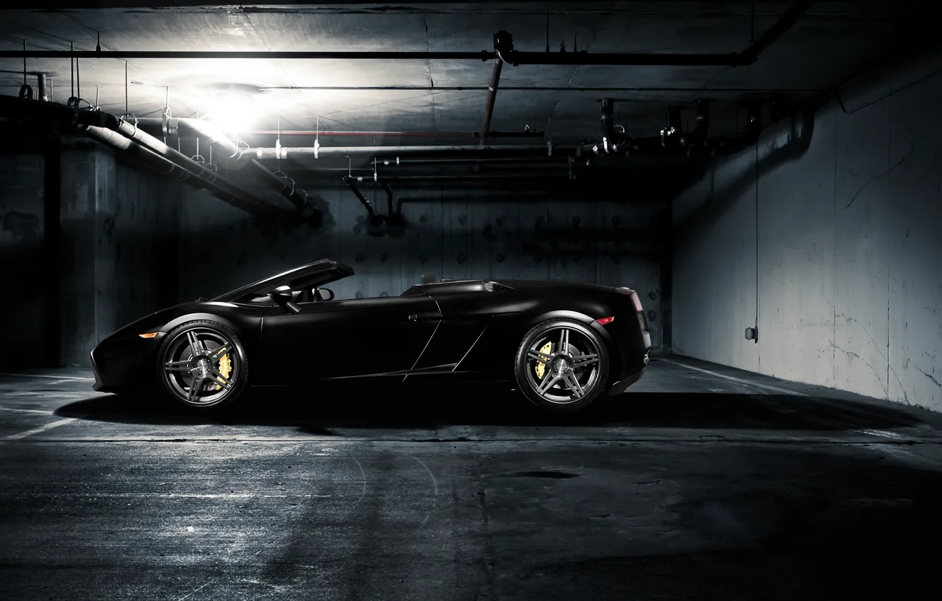 Photo wallpaper light, pipe, black, lamp, Lamborghini, Parking, Gallardo, black