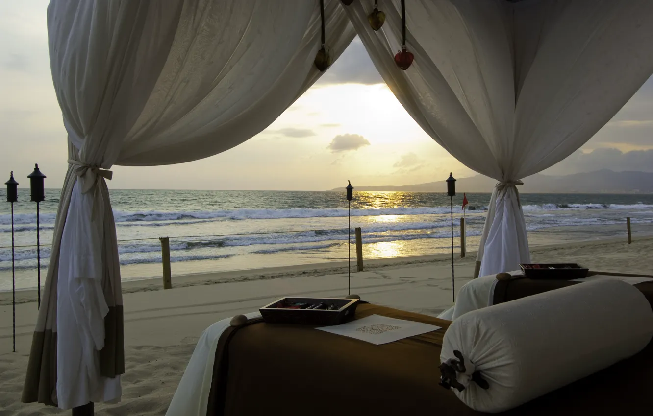 Photo wallpaper sand, sea, wave, beach, summer, landscape, sunset, nature