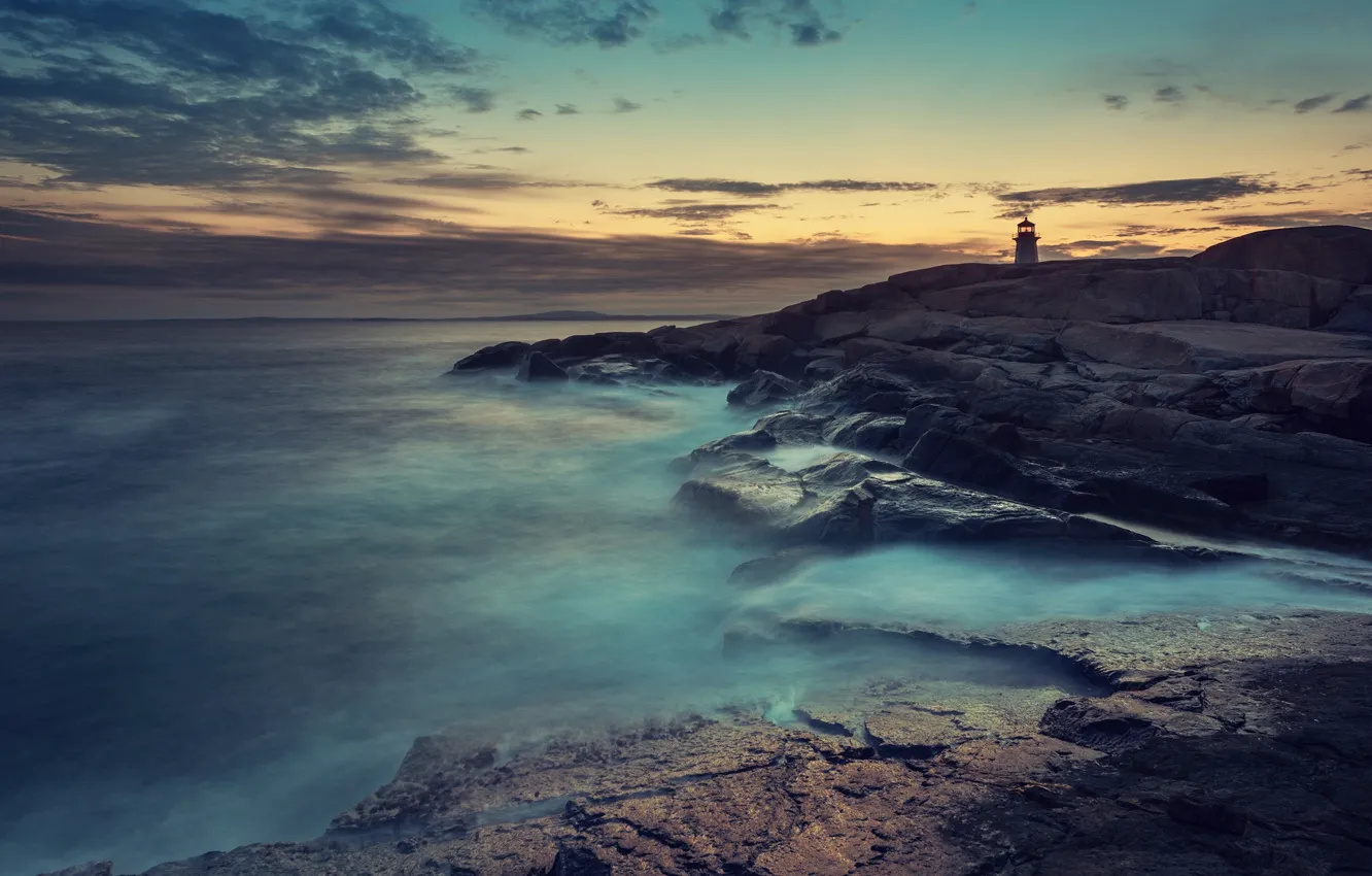 Photo wallpaper wallpaper, Sony, ocean, coast, blue, fog, lighthouse, xperia