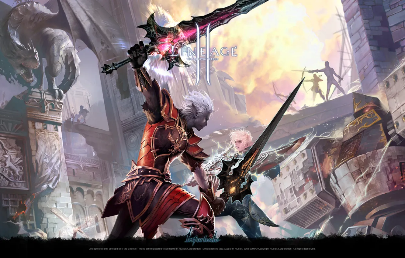 Photo wallpaper sword, armor, duel, lineage 2, the battle, dark elf
