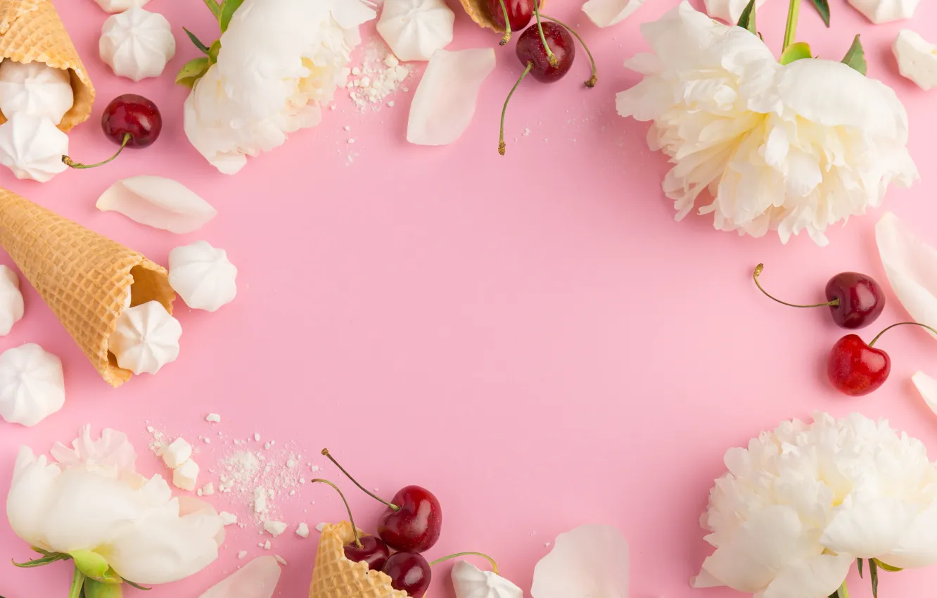 Photo wallpaper flowers, white, white, horn, cherry, flowers, beautiful, peonies