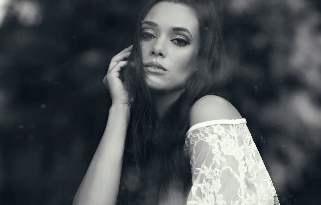 Photo wallpaper girl, black and white, Brennan Hill