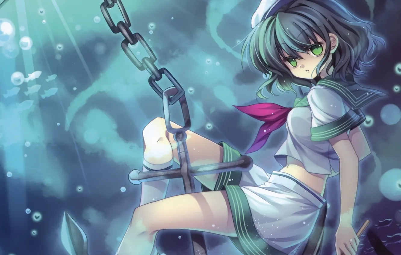 Photo wallpaper girl, bubbles, fish, sailor, anchor, sailor, murasa minamitsu