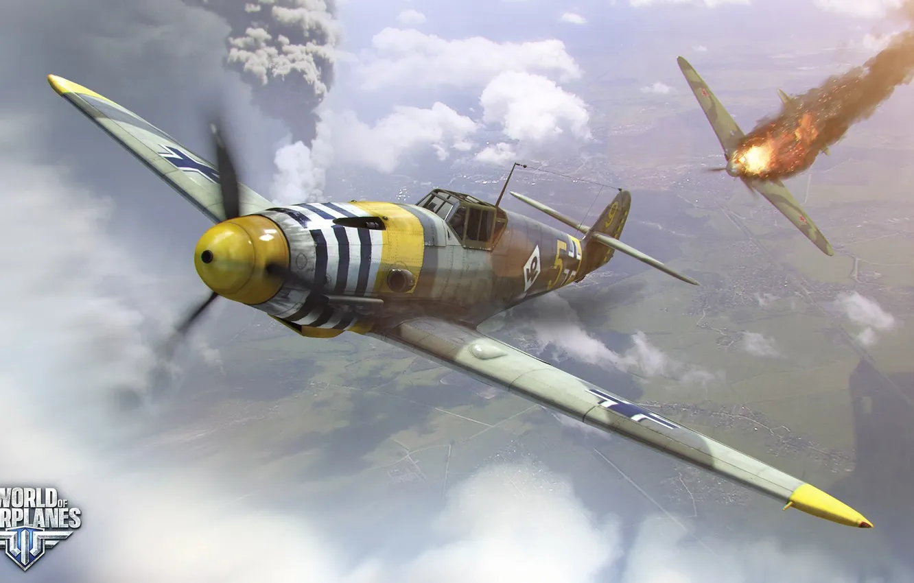 Photo wallpaper clouds, the plane, the crash, aviation, air, MMO, Wargaming.net, World of Warplanes