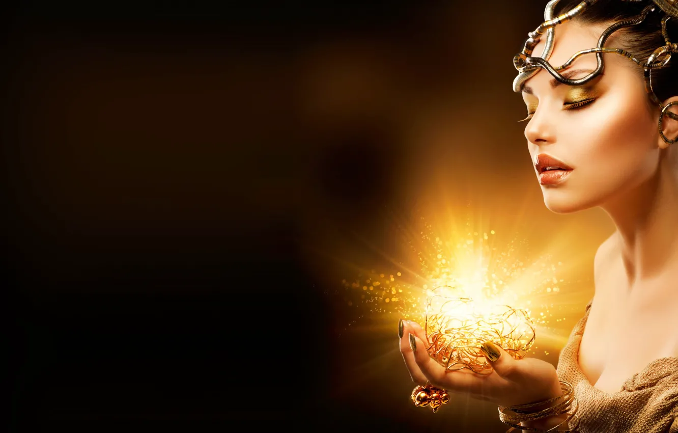 Photo wallpaper girl, decoration, gold, makeup, ring, bracelet, Anna Subbotina