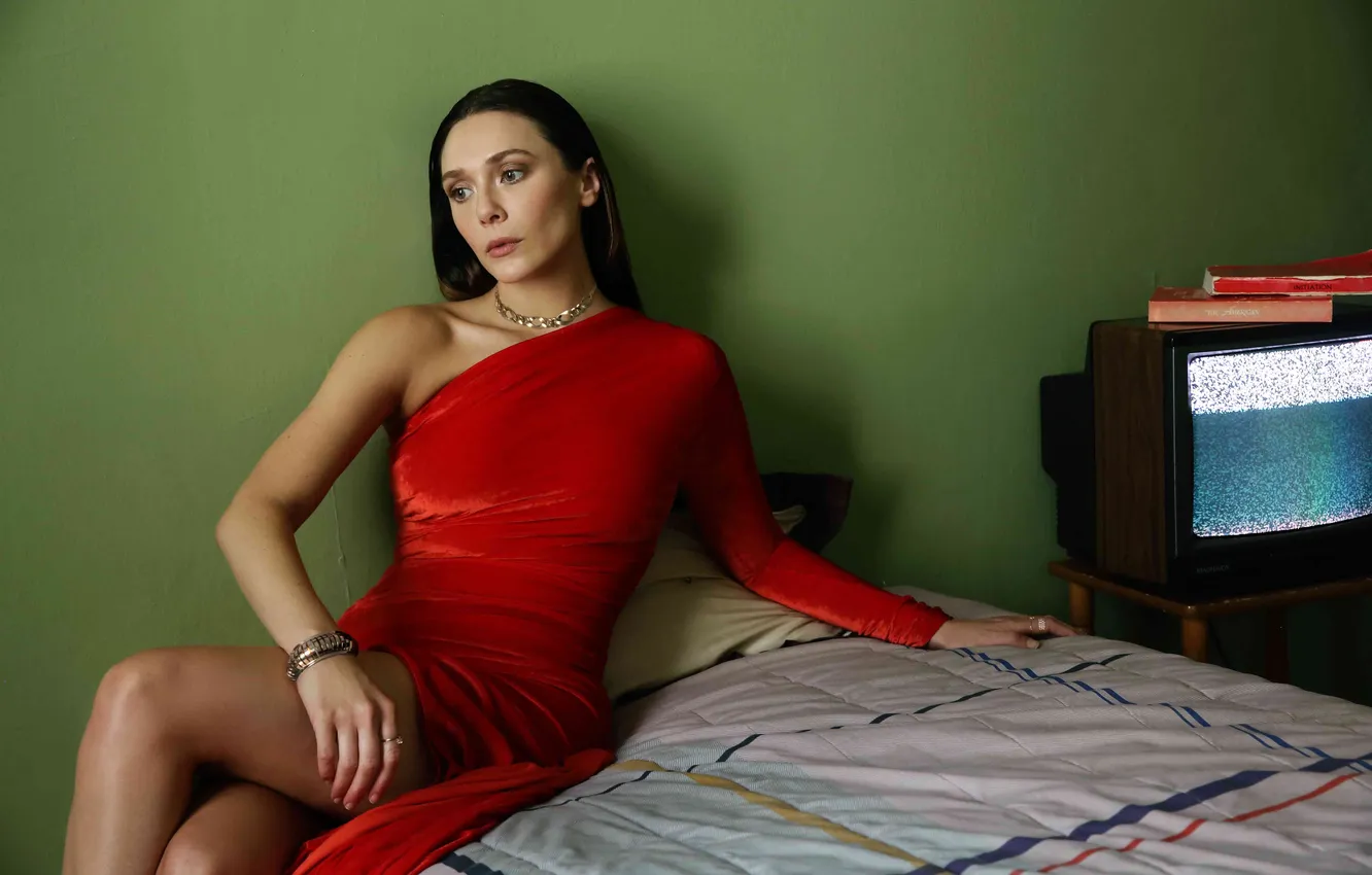 Photo wallpaper red dress, Elizabeth Olsen, American actress