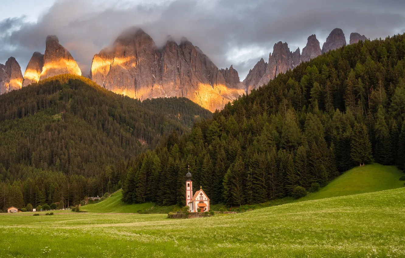 Photo wallpaper mountains, Alps, Church
