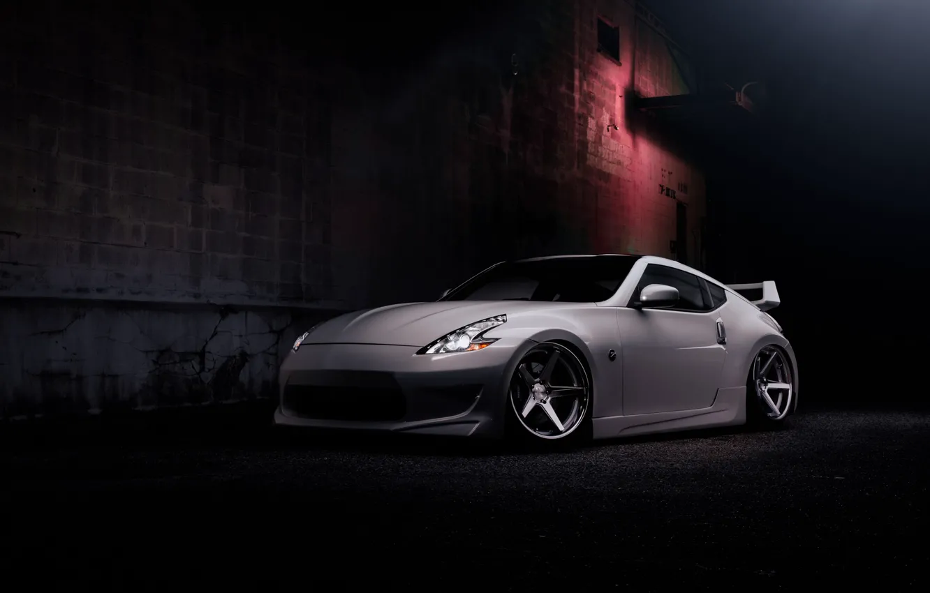 Photo wallpaper Wall, Machine, Light, The building, Nissan, Lights, Drives, 370Z