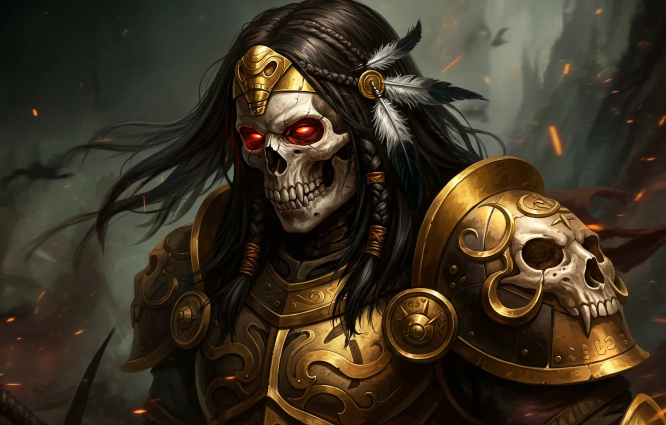 Photo wallpaper Wallpaper, figure, skull, armor, warrior, art, wallpaper, sake