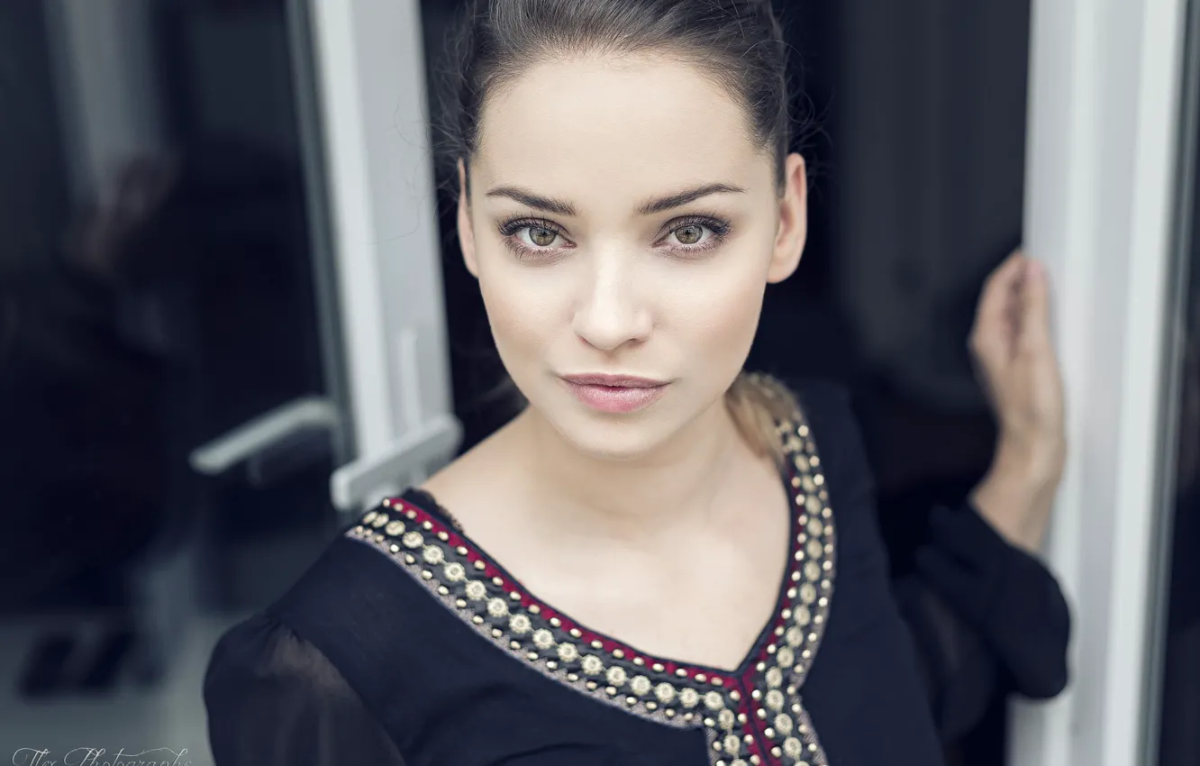 Photo wallpaper look, pose, model, portrait, makeup, brunette, hairstyle, beauty