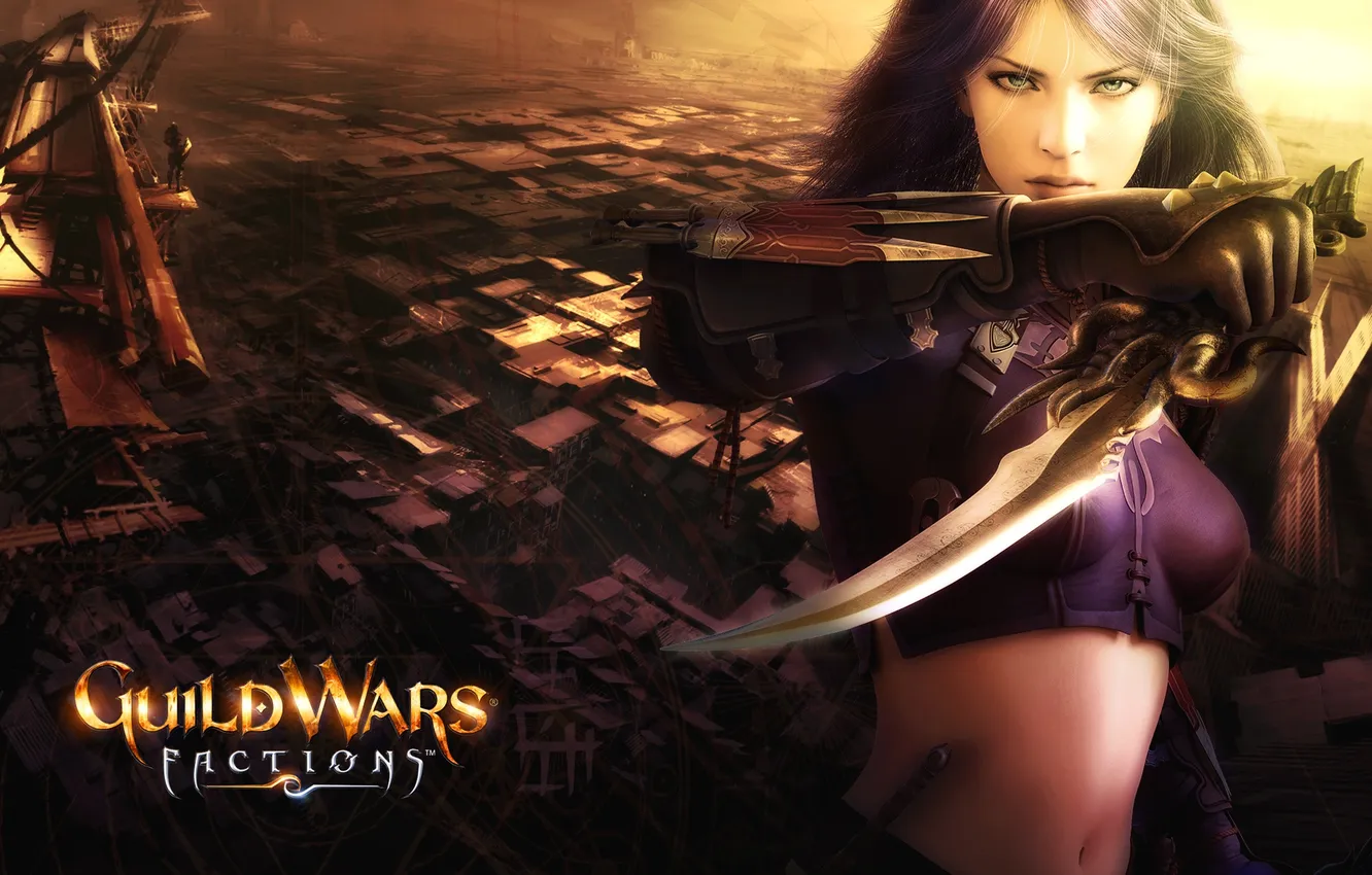 Photo wallpaper dagger, Guild Wars, green eyes., the girl-soldier