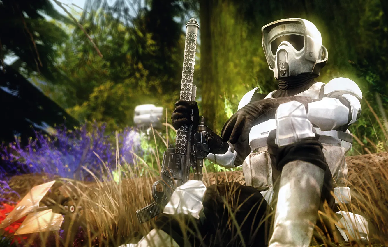 Photo wallpaper forest, weapons, Star Wars, soldiers, helmet, armor, rifle, DICE