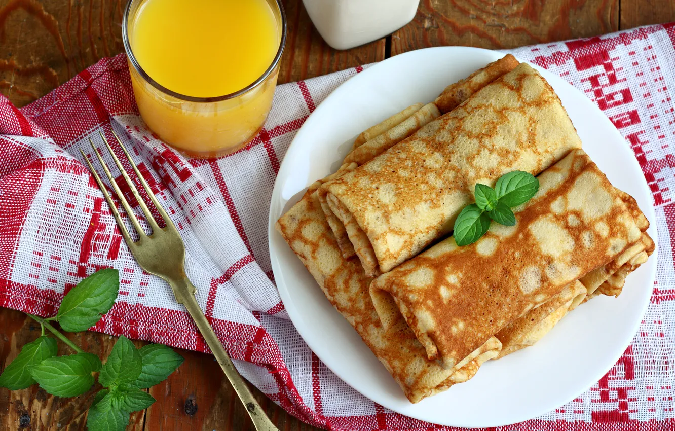 Photo wallpaper glass, photo, food, juice, pancakes, cakes