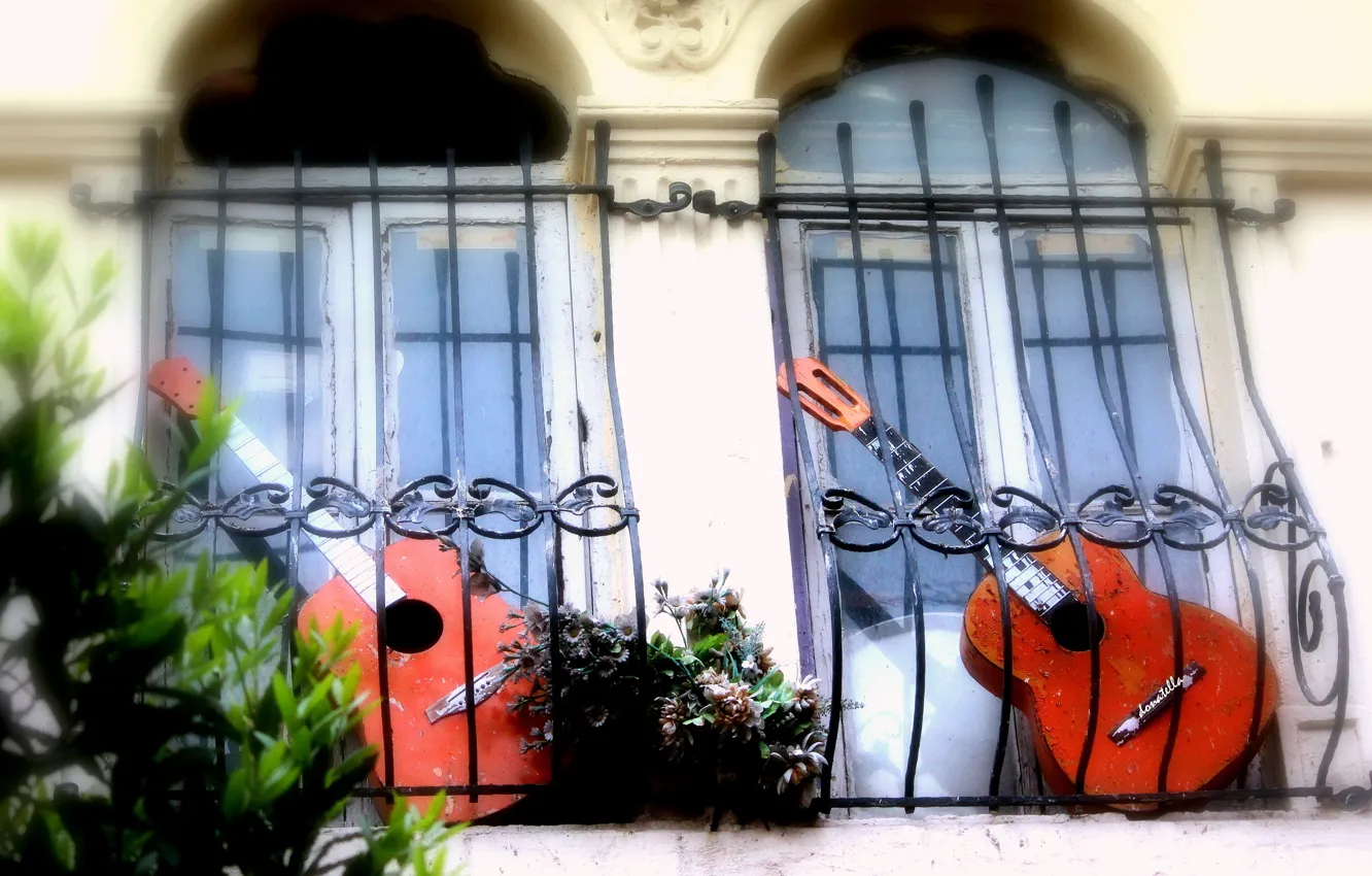 Photo wallpaper music, guitar, balcony