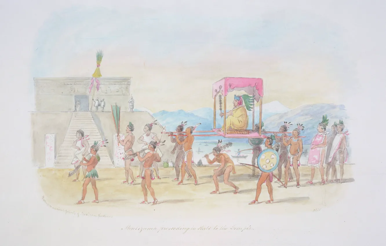 Photo wallpaper C.H.S Watercolors, Montezuma proceeding, in state to the temple