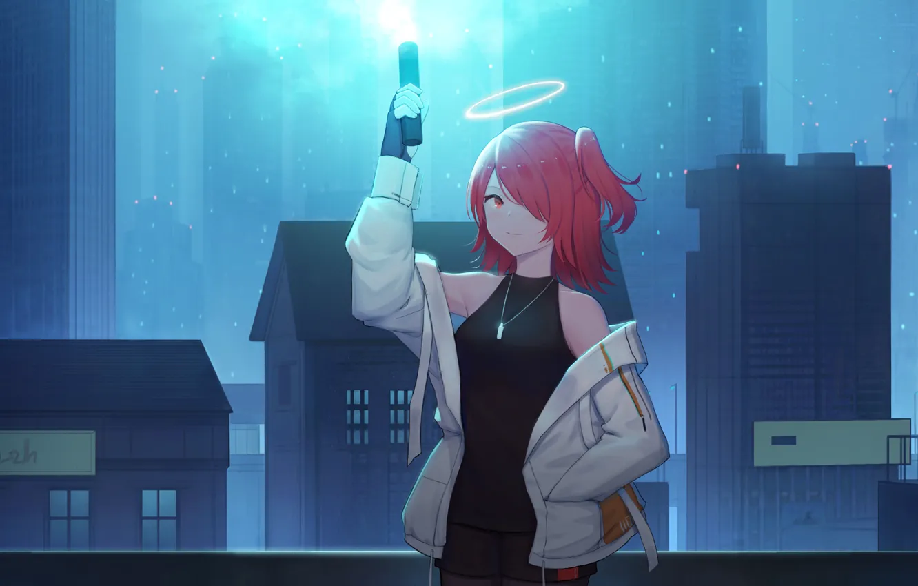 Photo wallpaper girl, the city, halo