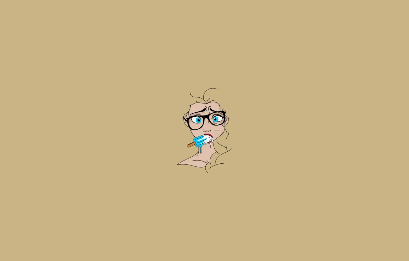 Photo wallpaper vector, Frozen, girl, minimalism, blue eyes, glasses, ice cream, simple background