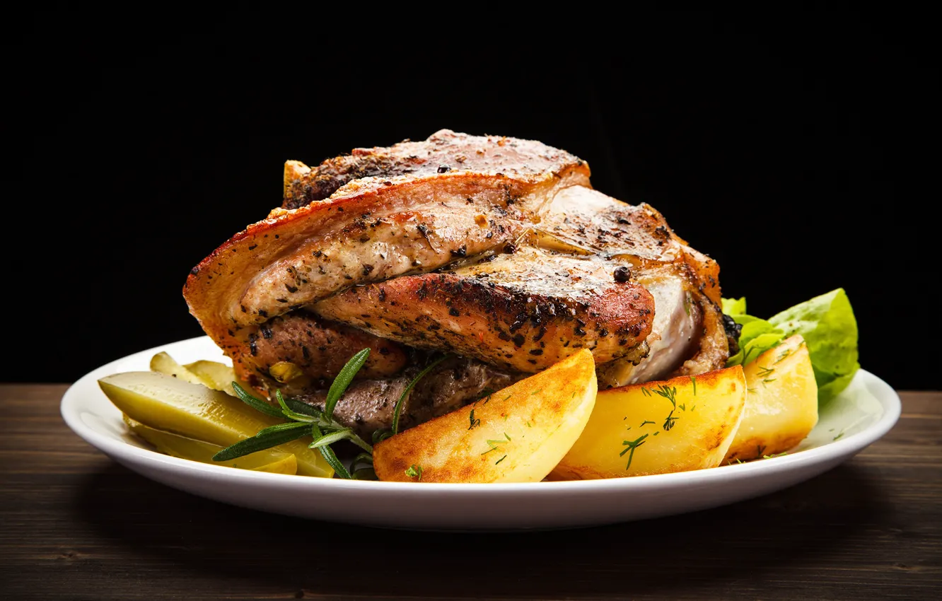 Photo wallpaper chicken, meat, vegetables, potatoes