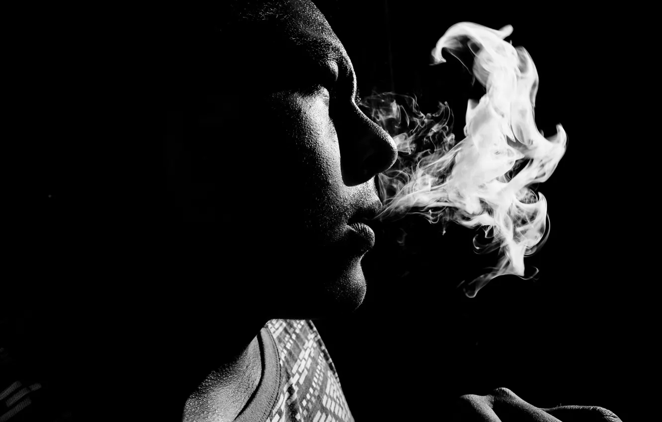 Photo wallpaper smoking, smoke, man, face