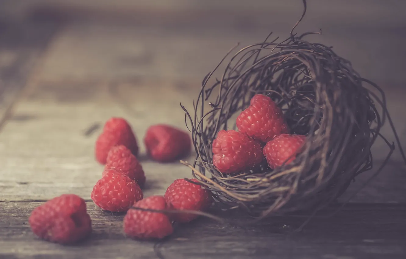 Photo wallpaper berries, raspberry, Board, socket, haze, still life, placer, bokeh