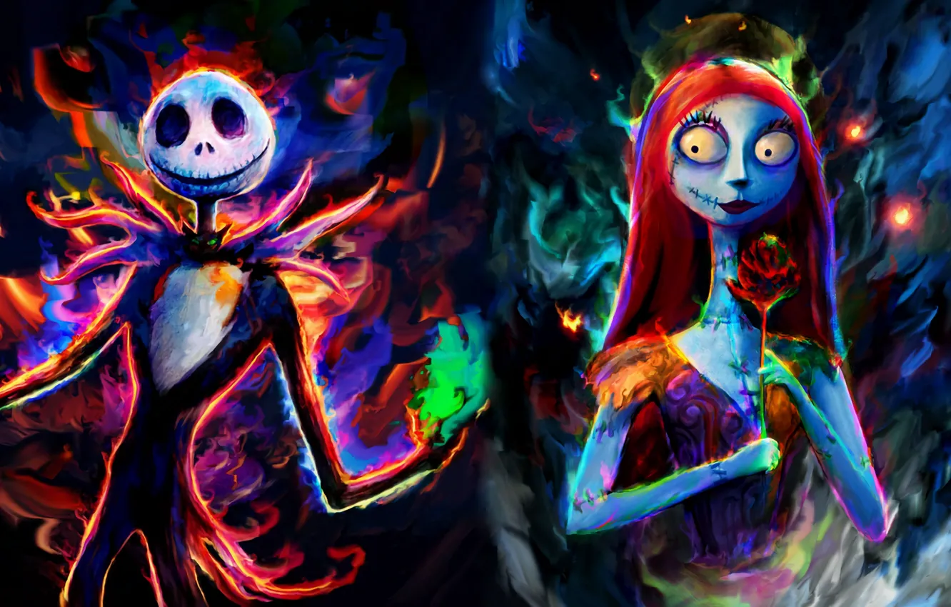 Photo wallpaper Halloween, Disney, holiday, look, The Nightmare Before Christmas, festive, Jack, Sally