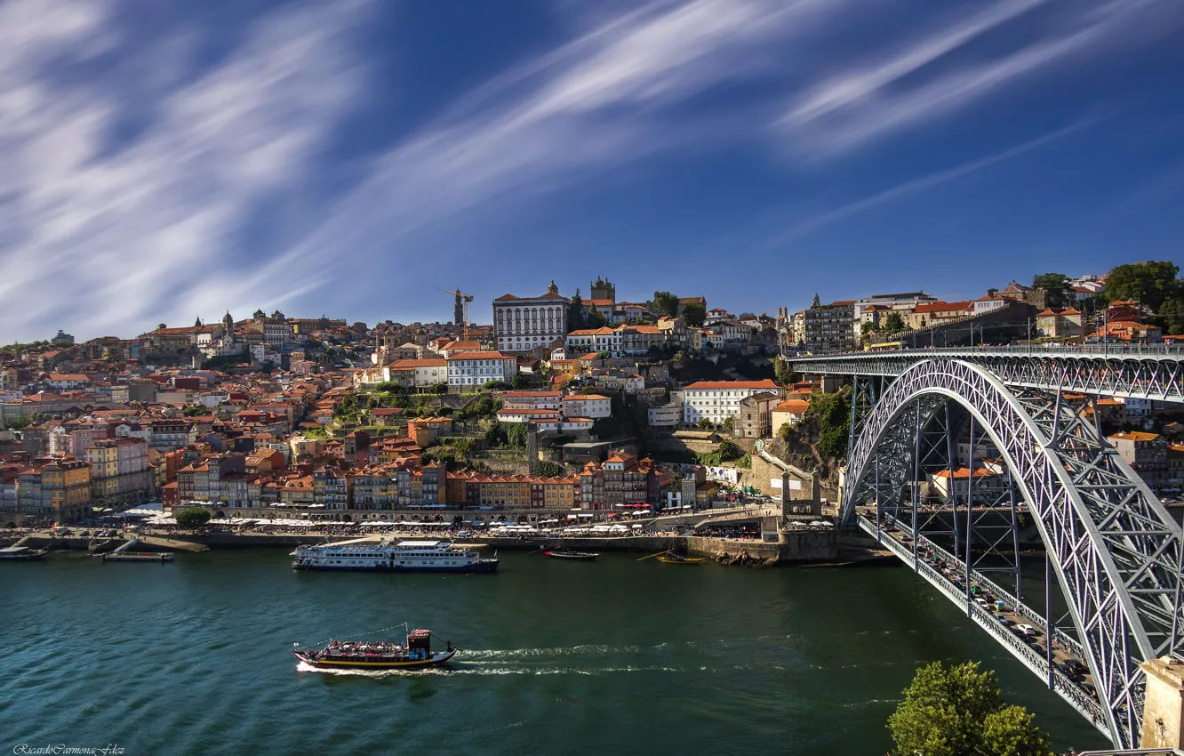 Photo wallpaper bridge, river, boat, building, home, Portugal, Portugal, Porto
