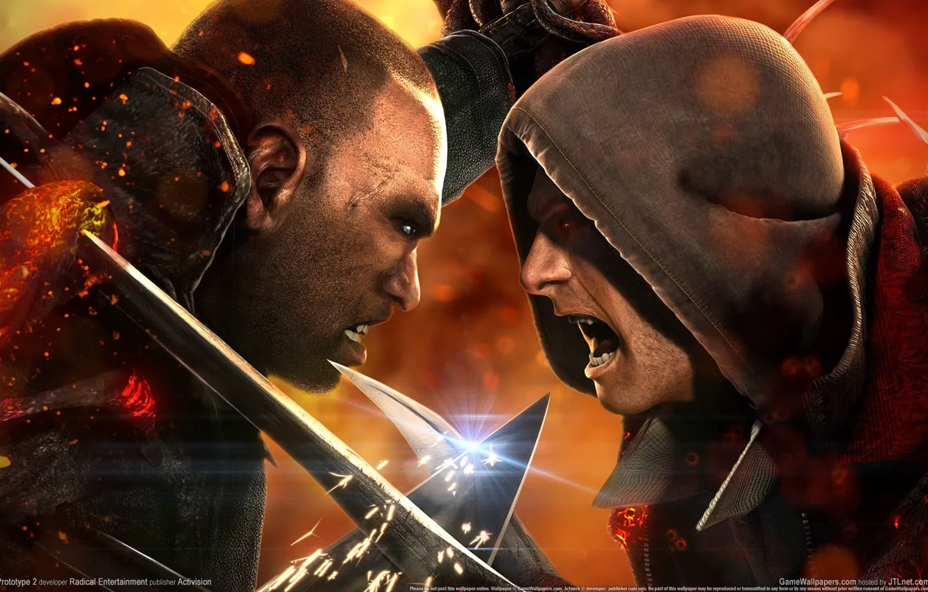 Photo wallpaper battle, mutant, Prototype 2, James Heller, Alex Mercer, infected, Alex Mercer, James Heller