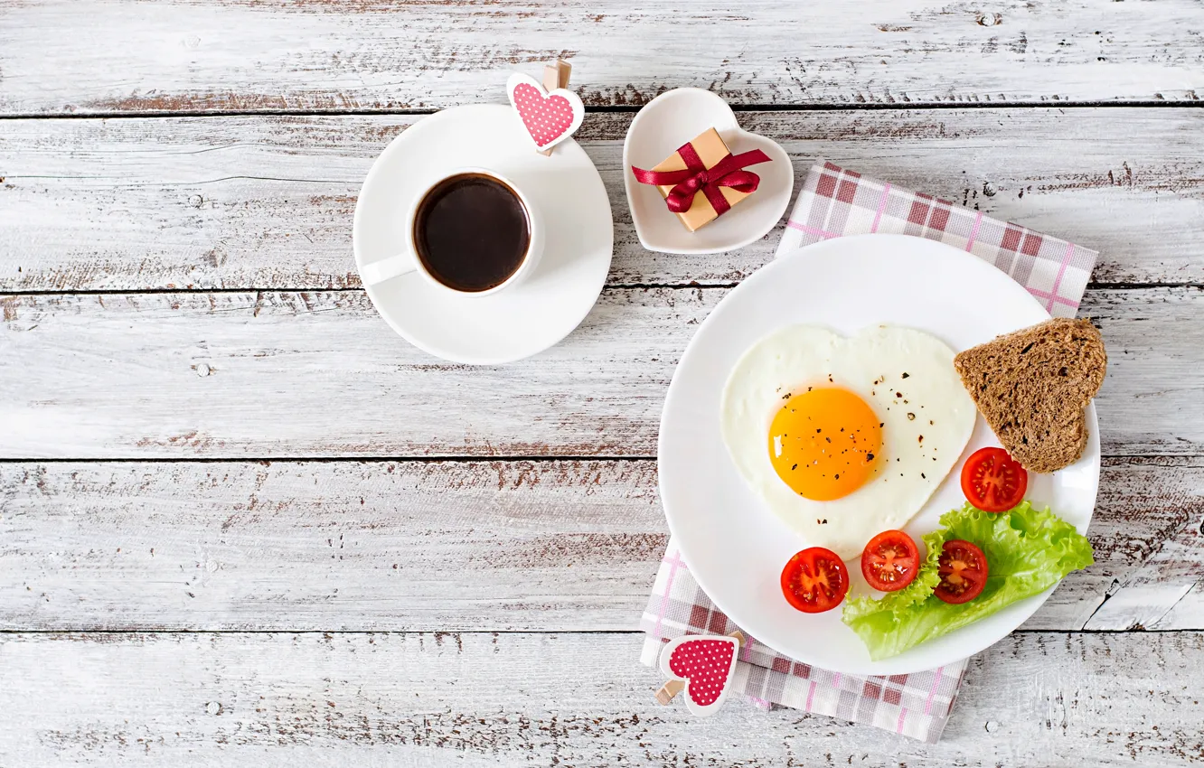 Photo wallpaper love, gift, romance, heart, Board, egg, coffee, Breakfast