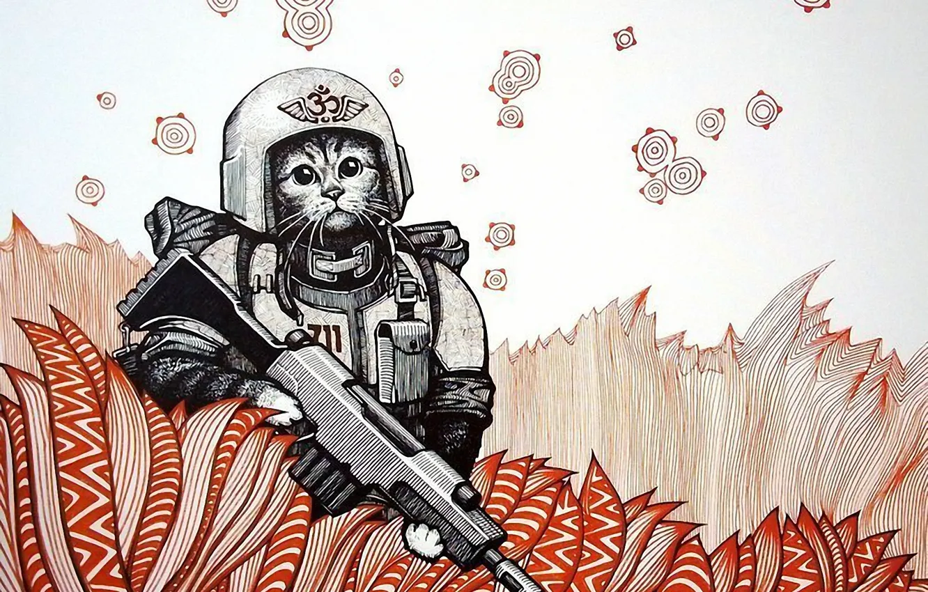 Photo wallpaper cat, figure, warrior, soldiers, armor, Warhammer, cat, art