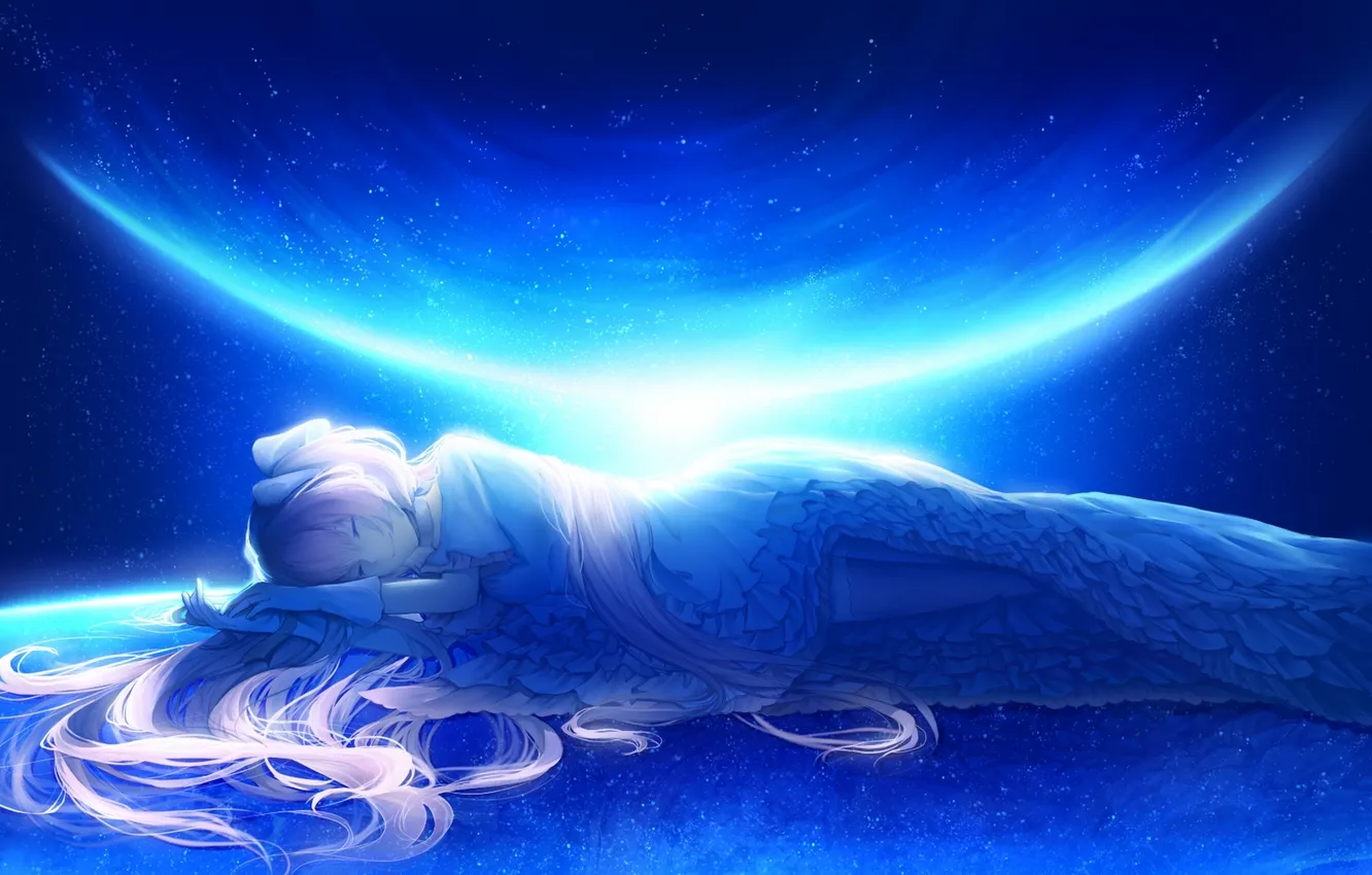 Photo wallpaper the sky, girl, stars, night, anime, art, mahou shoujo madoka magica, madoka kaname