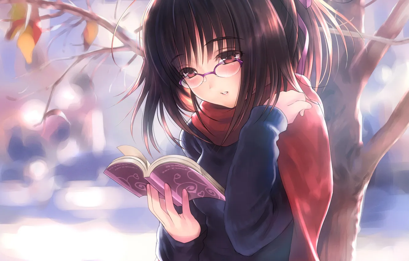 Photo wallpaper girl, trees, street, heart, book
