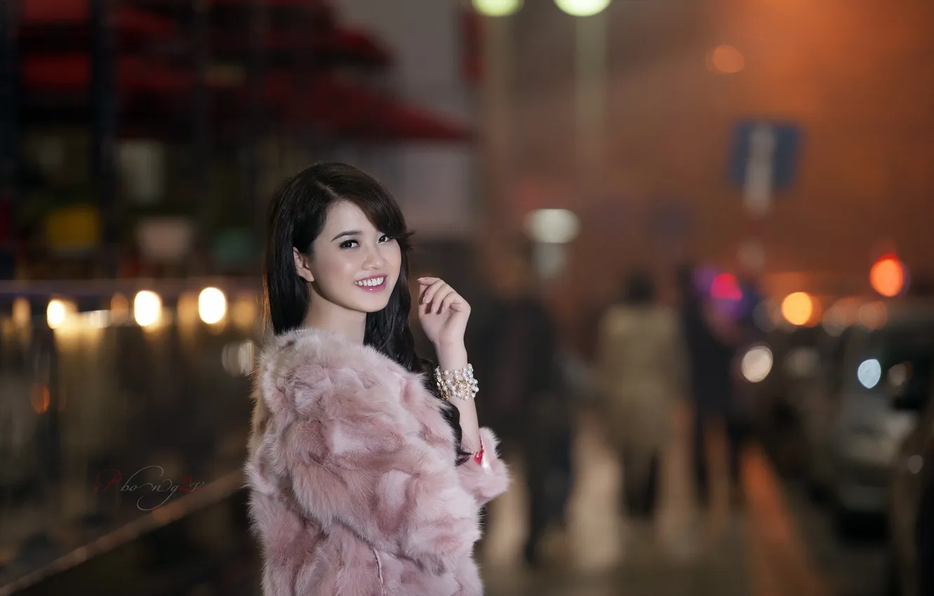 Photo wallpaper girl, smile, street