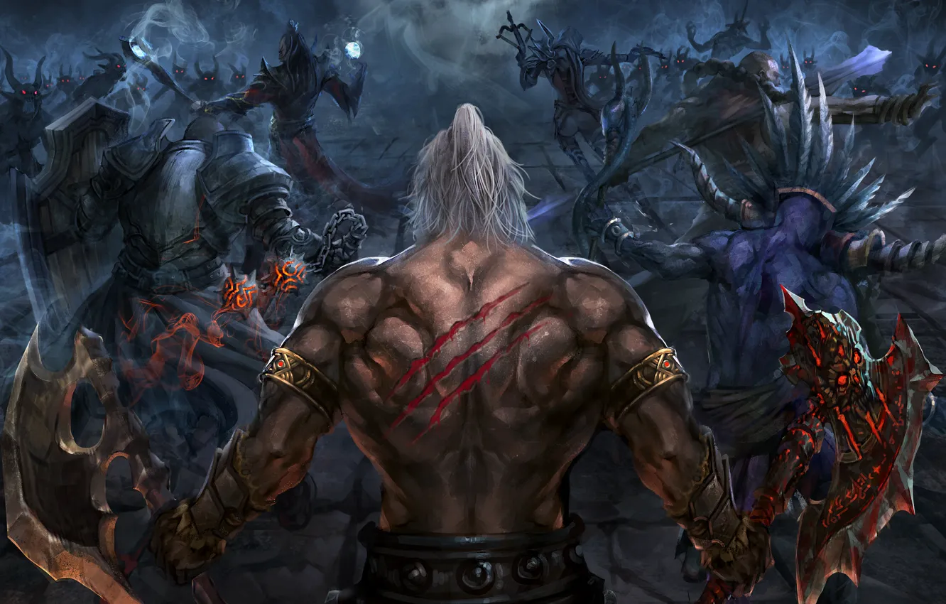 Photo wallpaper Blizzard, Diablo 3, art, background, battle, fan art, wizard, monk