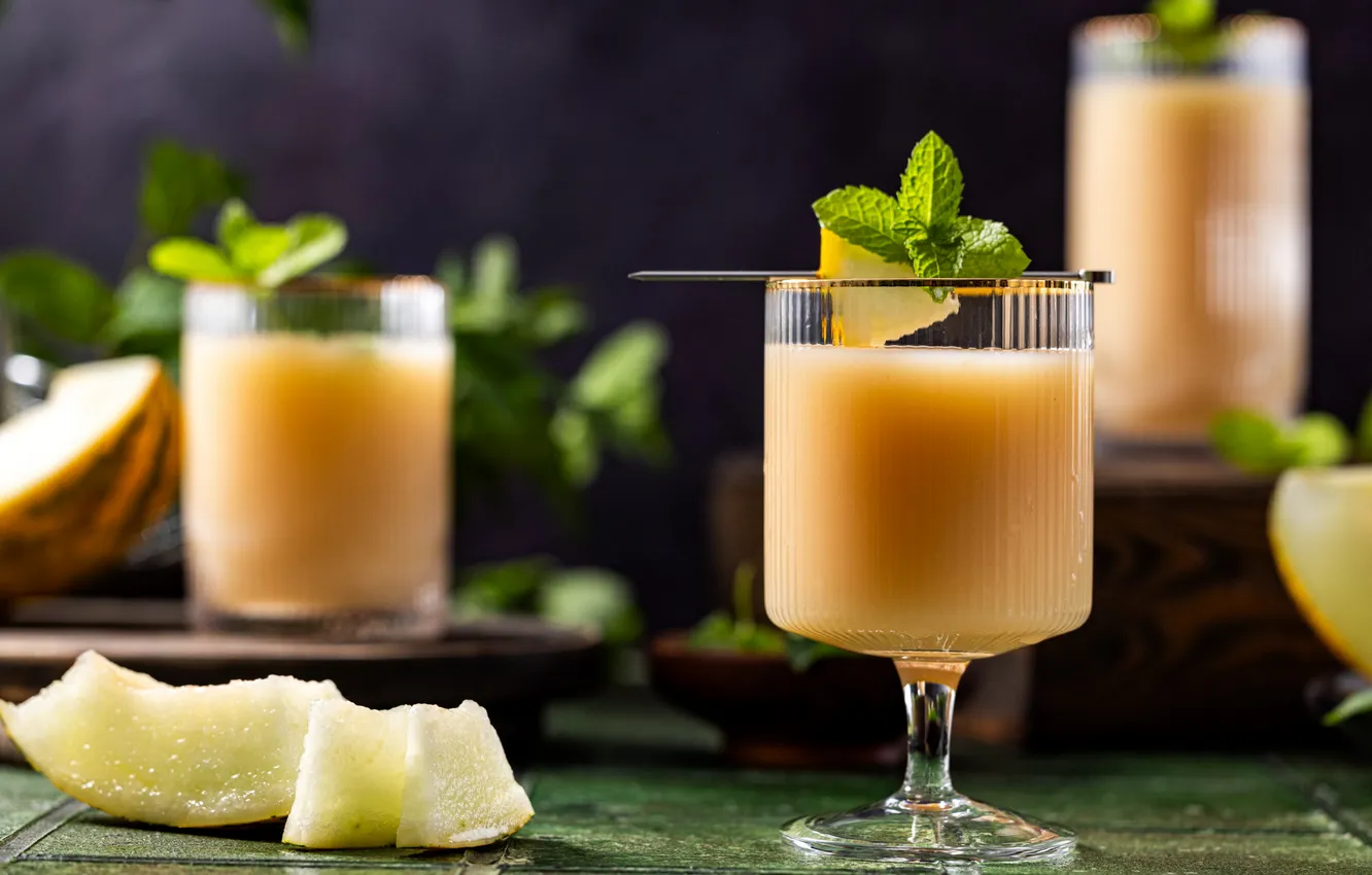 Photo wallpaper glass, mint, dessert, melon