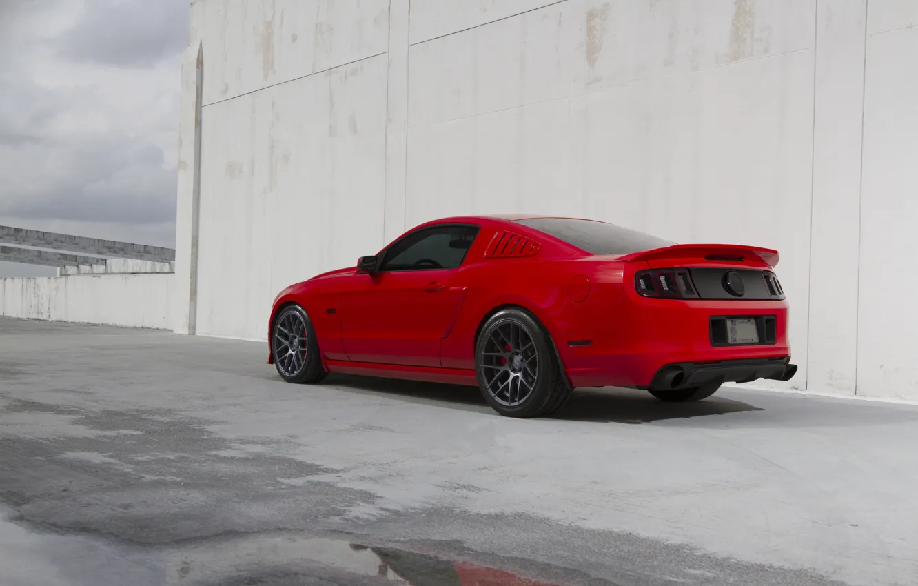 Photo wallpaper red, wall, mustang, Mustang, red, ford, Ford, rear view