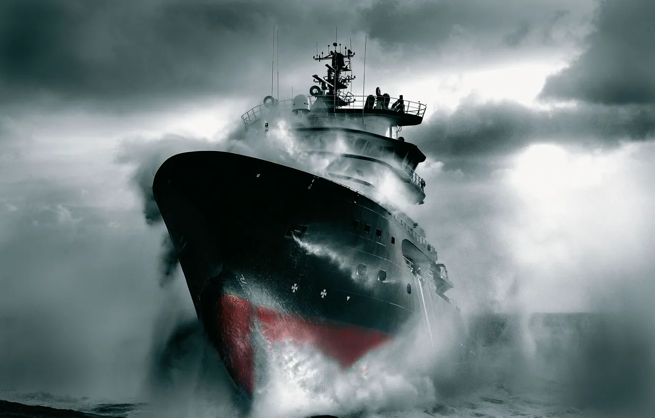 Photo wallpaper wave, storm, tug, nose, The ship, Tank, Bourbon, Tug
