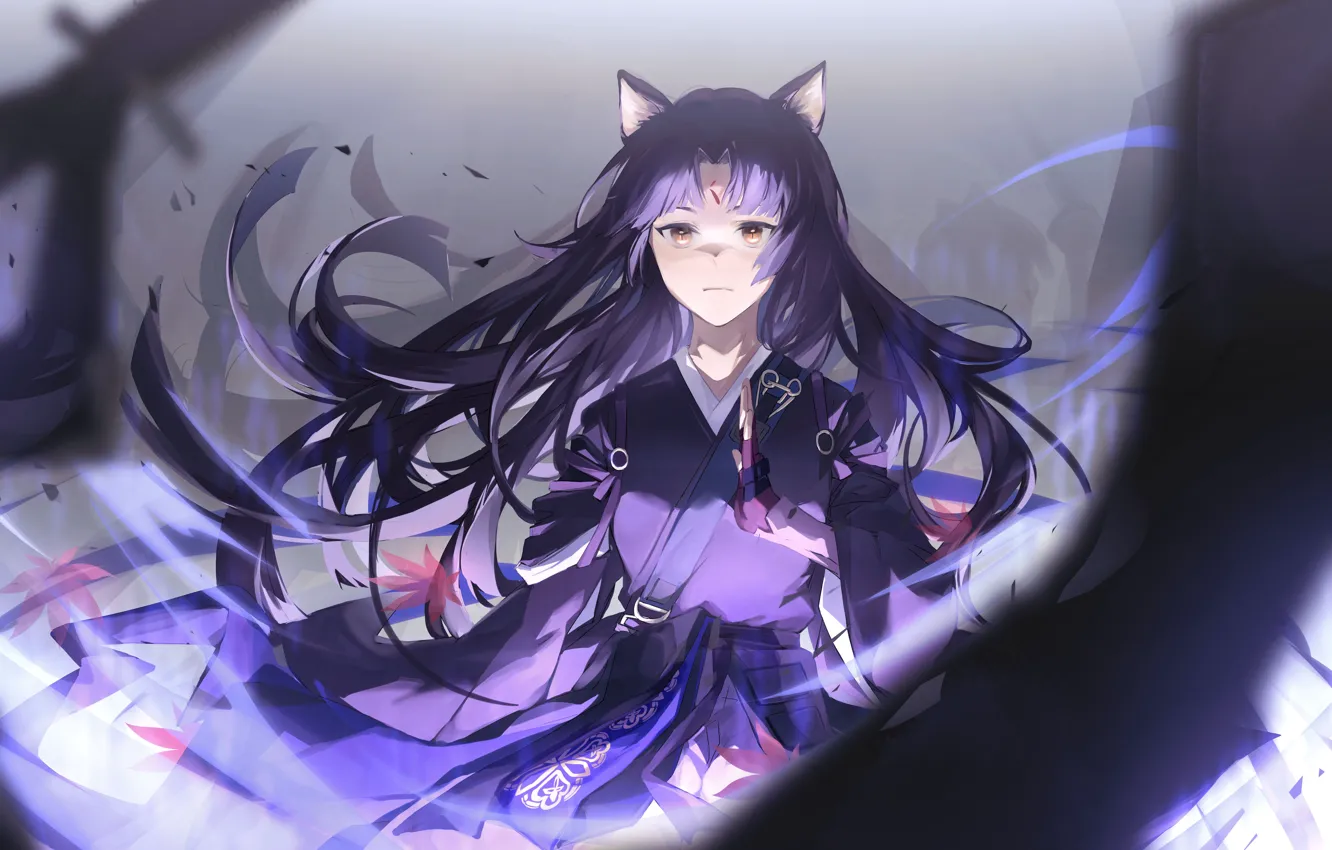 Photo wallpaper leaves, girl, ears, Saga, Arknights