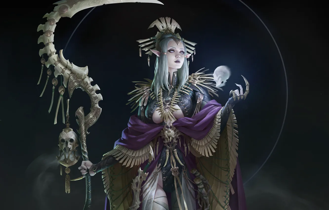 Photo wallpaper girl, magic, elf, art, braid