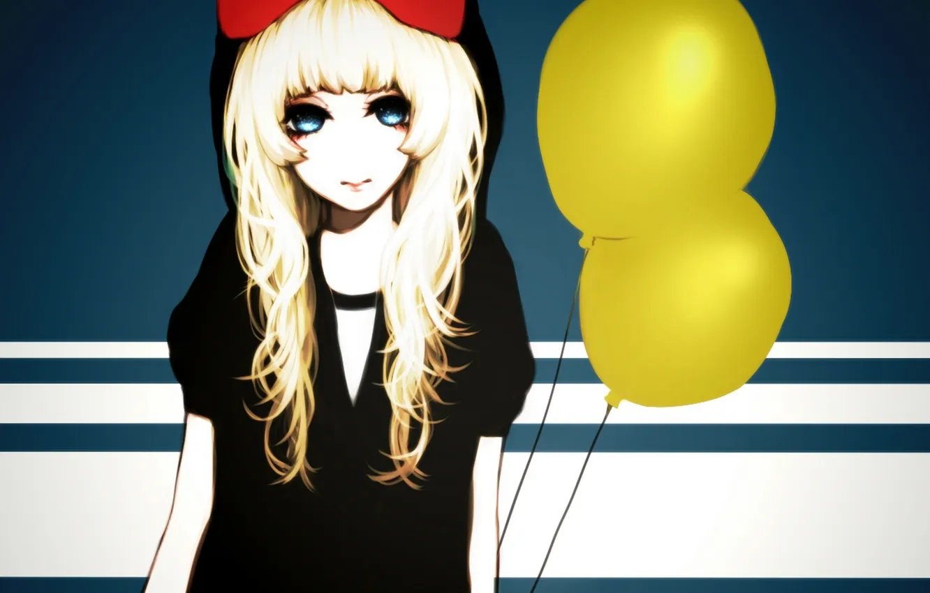 Photo wallpaper girl, balls, anime, art, hood, bow, Ohagi, Ymnky