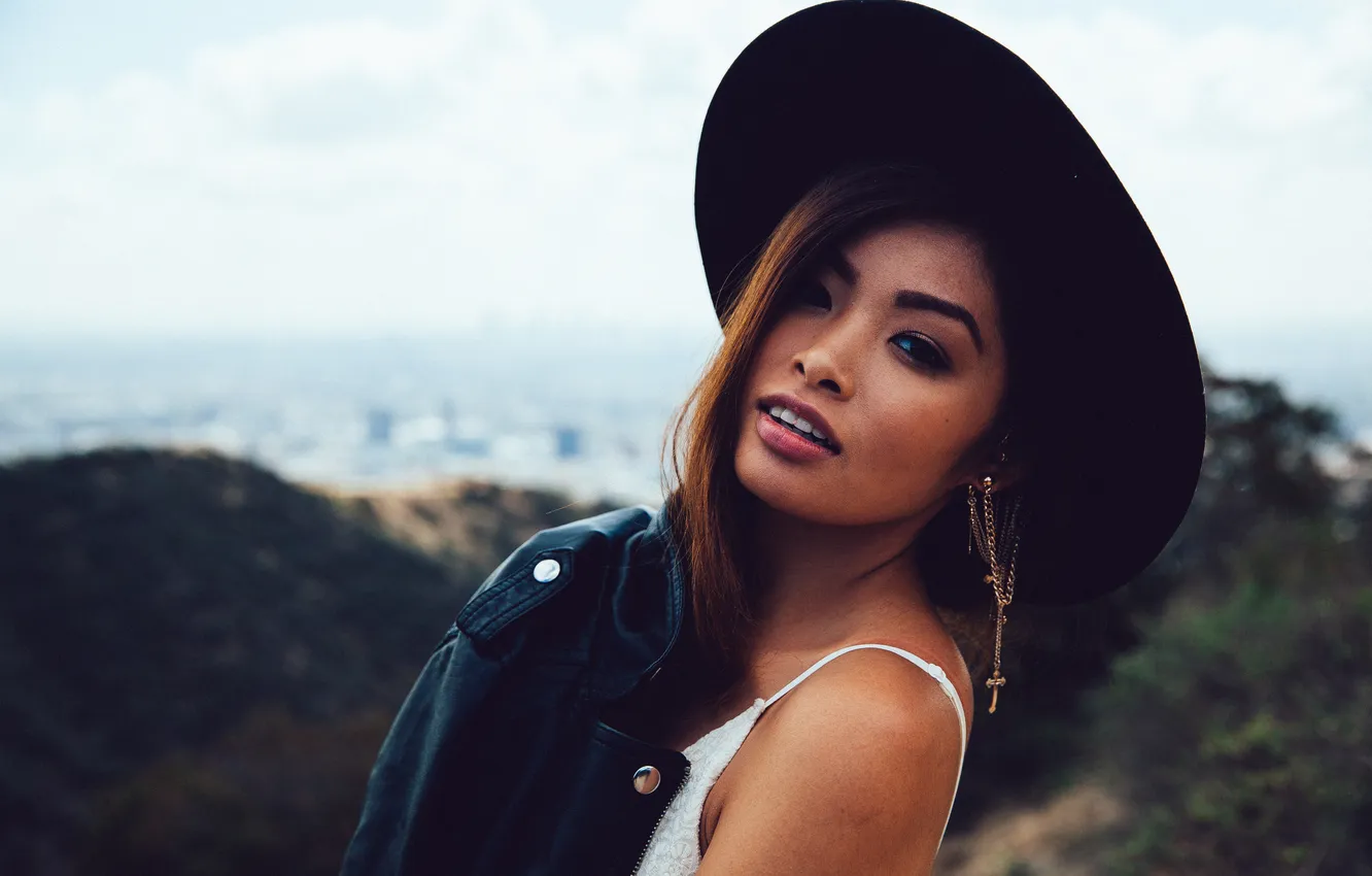 Photo wallpaper eyes, look, face, hat, lips