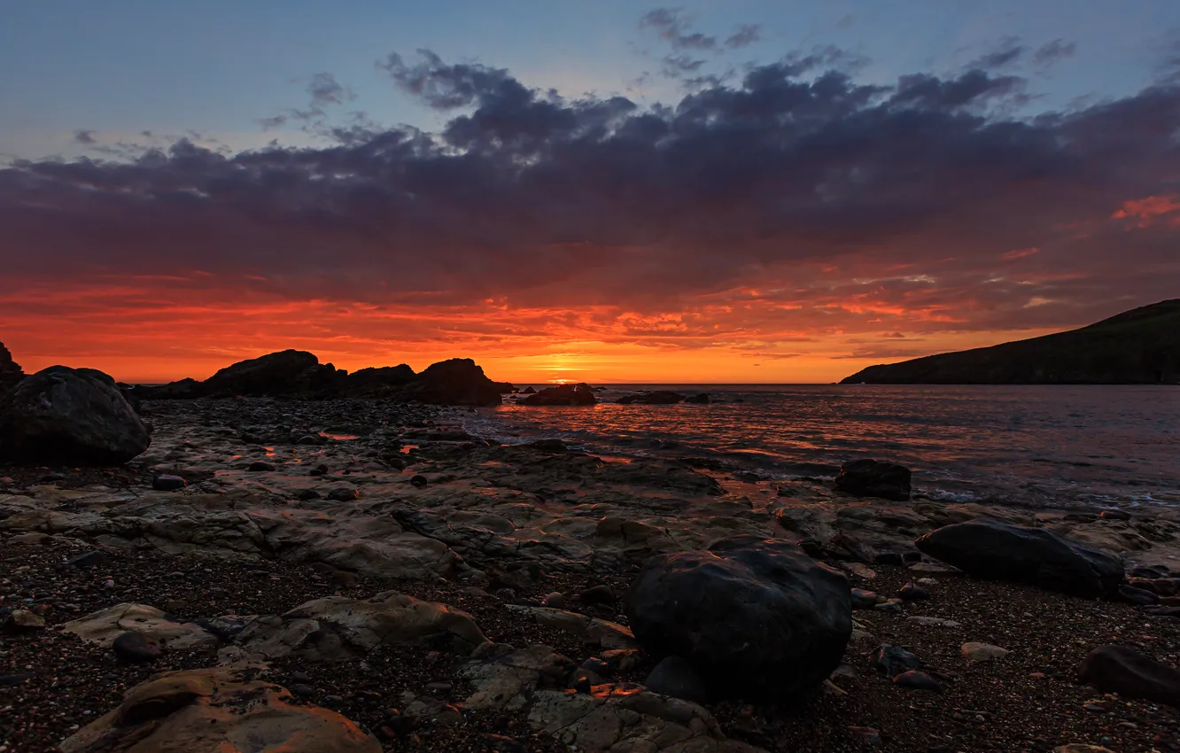 Photo wallpaper sunset, Anglesey, Porth Swtan-Church Bay, Sunset on Venus