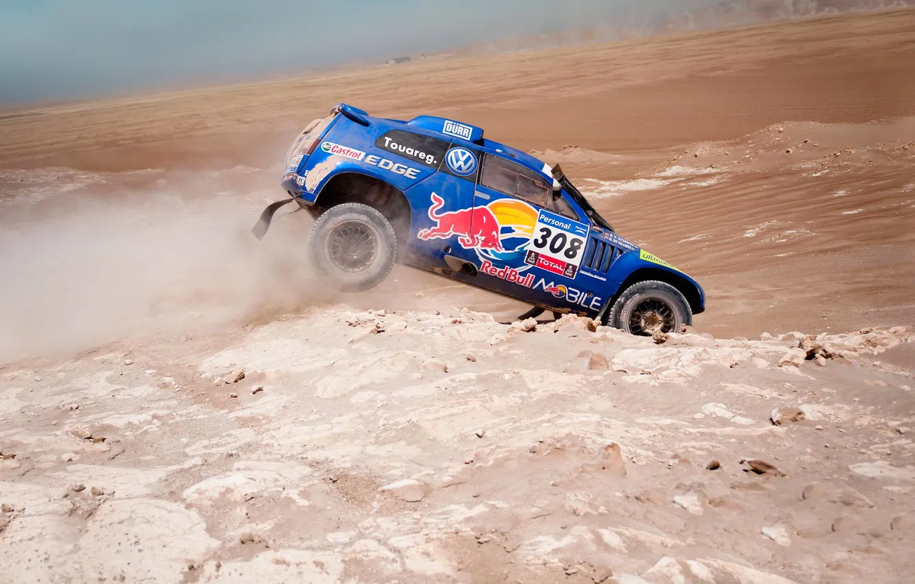 Photo wallpaper Blue, Sport, Volkswagen, Machine, Race, Red Bull, Touareg, Rally