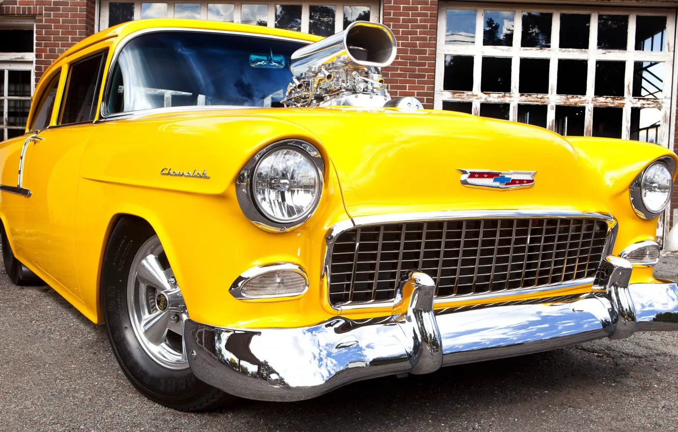 Photo wallpaper Chevrolet, Bel Air, Yellow, Modified