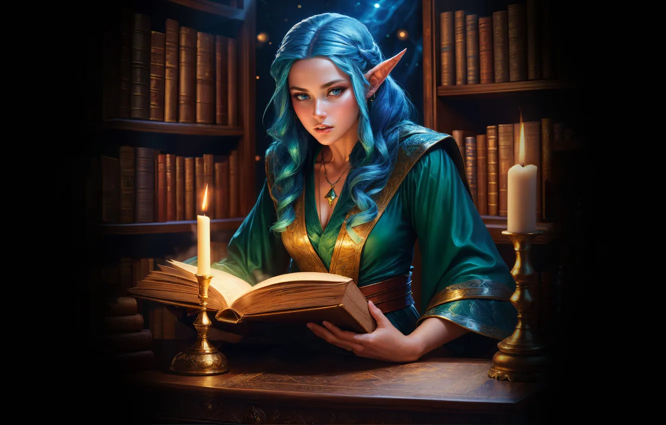 Photo wallpaper girl, fantasy, blue hair