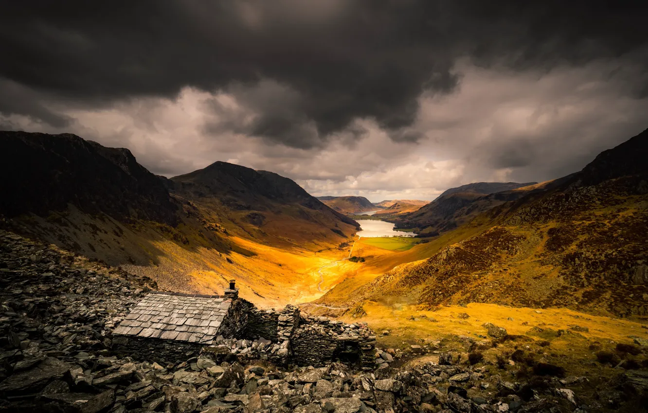 Photo wallpaper the sky, mountains, home