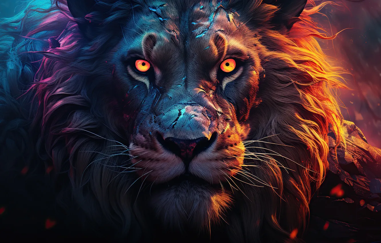 Photo wallpaper look, face, predator, Leo, big cat, digital art, AI art, The Art of Artificial Intelligence