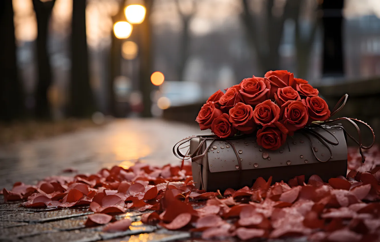 Photo wallpaper love, flowers, gift, romance, roses, love, Valentine's day, flowers